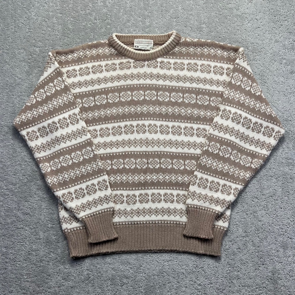 VINTAGE Lord Jeff Sweater Mens M Fair Isle Striped Cotton Fine Knit USA Made